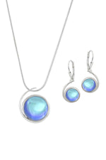Sterling Silver-Large Wave pendant & Wave earrings set-blue-polished-Leightworks