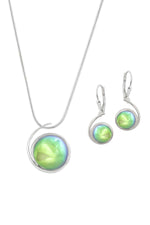 Sterling Silver-Large Wave pendant & Wave earrings set-green-polished-Leightworks