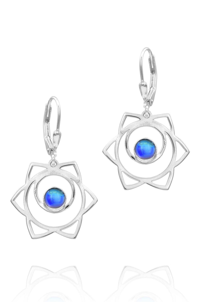 Lotus Earrings-Clearance-Sale-Handmade-Sterling Silver-Dangle-Earrings-Crystal-Jewelry-Polished-Blue-LeightWorks-San Diego-California-David Leight-Limited Edition