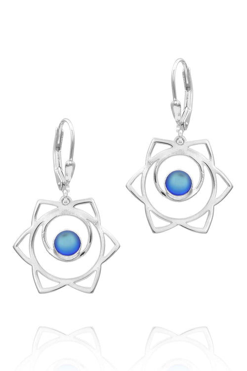 Lotus Earrings-Clearance-Sale-Handmade-Sterling Silver-Dangle-Earrings-Crystal-Jewelry-Frosted-Blue-LeightWorks-San Diego-California-David Leight-Limited Edition