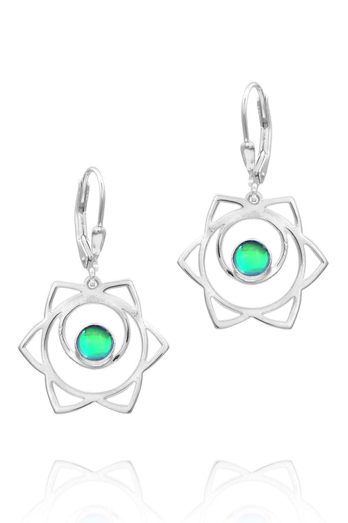 Lotus Earrings-Clearance-Sale-Handmade-Sterling Silver-Dangle-Earrings-Crystal-Jewelry-Polished-Green-LeightWorks-San Diego-California-David Leight-Limited Edition