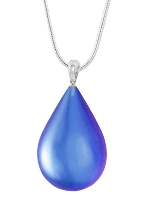 Sterling Silver-Medium Drop Pendant-Necklace Charm-Blue-Frosted-Leightworks