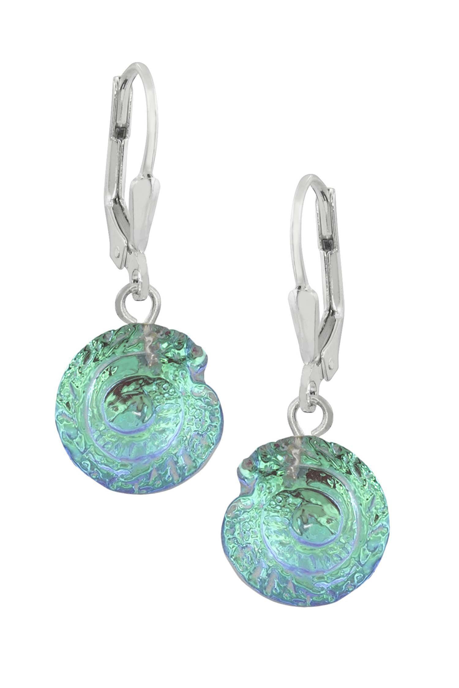 Sterling Silver-Nautilus Earrings-Green-Polished-Leightworks