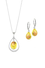 Sterling Silver-Oval with Loop Pendant & Drop Earrings-Fire-Polished-Leightworks
