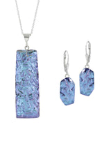 Sterling Silver-Rocky Rectangle pendant & Rocky earrings set-blue-polished-Leightworks