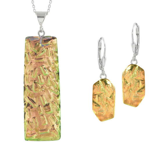 Sterling Silver-Rocky Rectangle pendant & Rocky earrings set-fire-polished-Leightworks