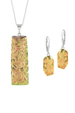 Sterling Silver-Rocky Rectangle pendant & Rocky earrings set-fire-polished-Leightworks