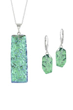Sterling Silver-Rocky Rectangle pendant & Rocky earrings set-green-polished-Leightworks