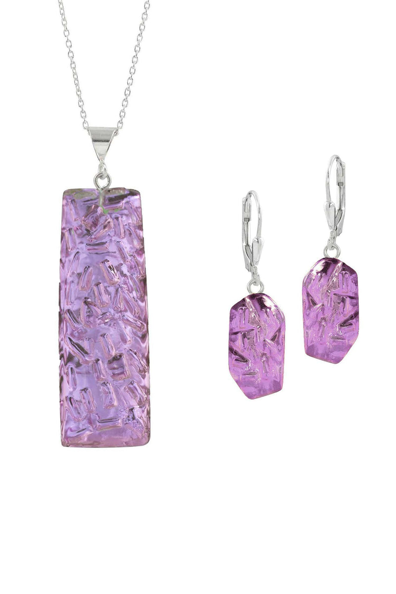 Sterling Silver-Rocky Rectangle pendant & Rocky earrings set-pink-polished-Leightworks