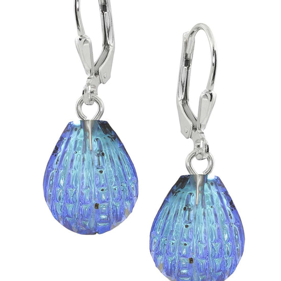 Sterling Silver-Scallop Earrings-Blue-Polished-Leightworks