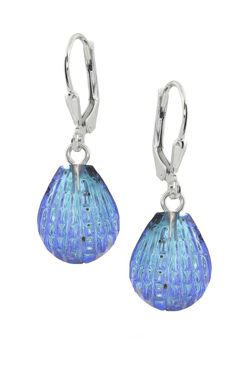 Sterling Silver-Scallop Earrings-Blue-Polished-Leightworks