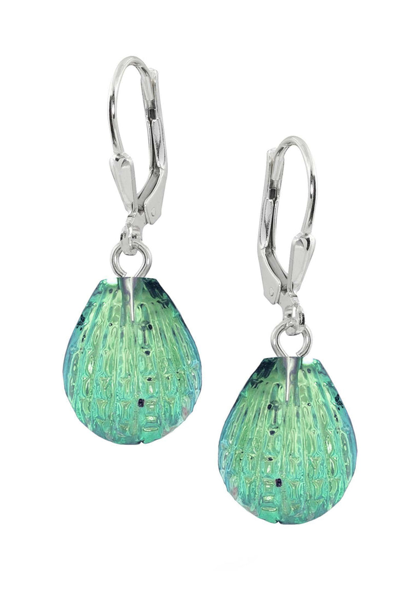 Sterling Silver-Scallop Earrings-Green-Polished-Leightworks