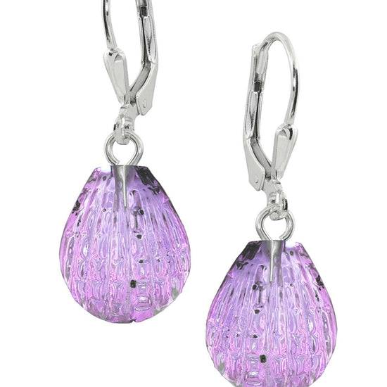 Sterling Silver-Scallop Earrings-Pink-Polished-Leightworks