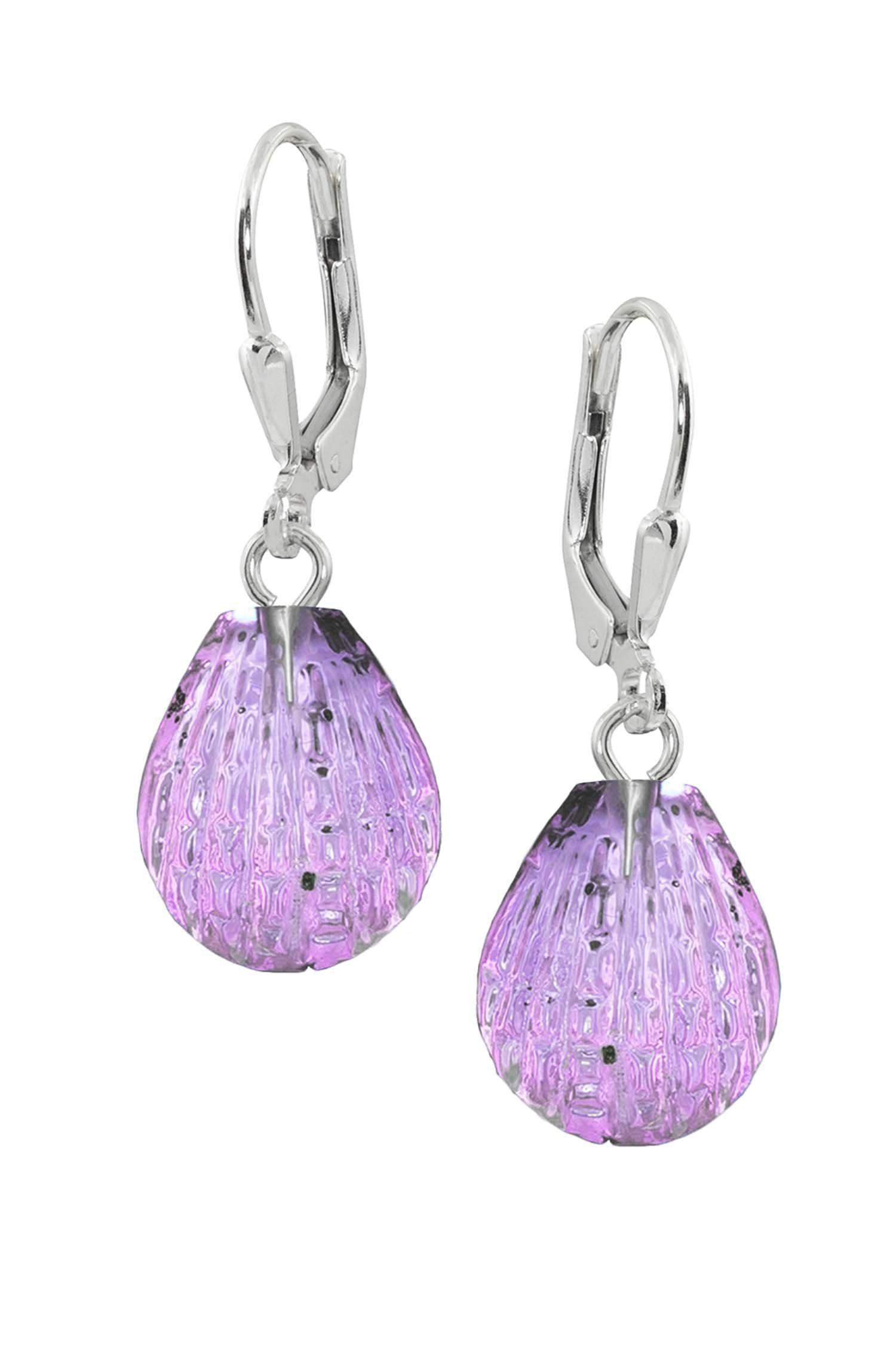 Sterling Silver-Scallop Earrings-Pink-Polished-Leightworks