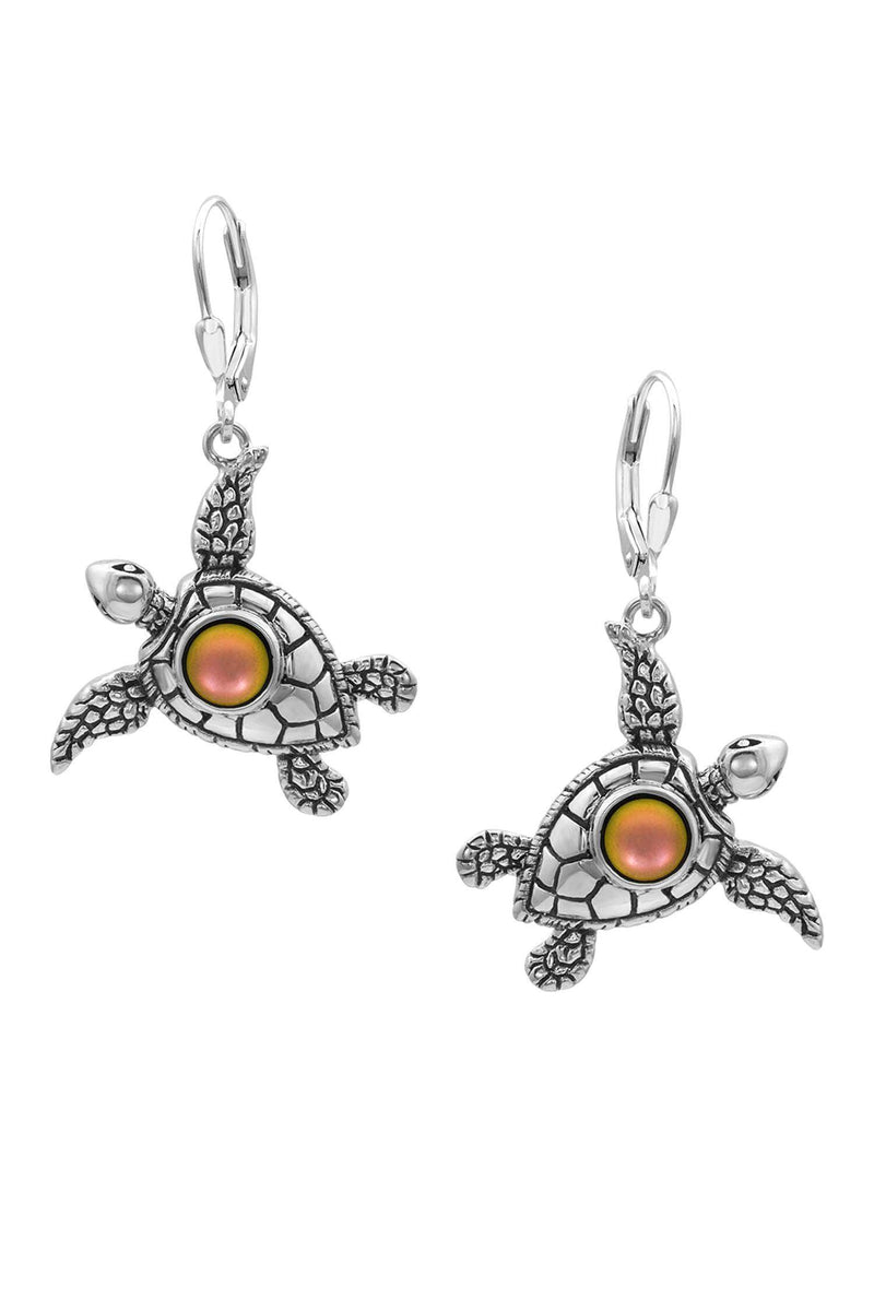 Sterling Silver-Sea Turtle Earrings-Frosted-Fire-Leightworks