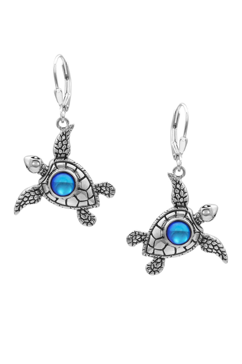 Sterling Silver-Sea Turtle Earrings-Polished-Blue-Leightworks