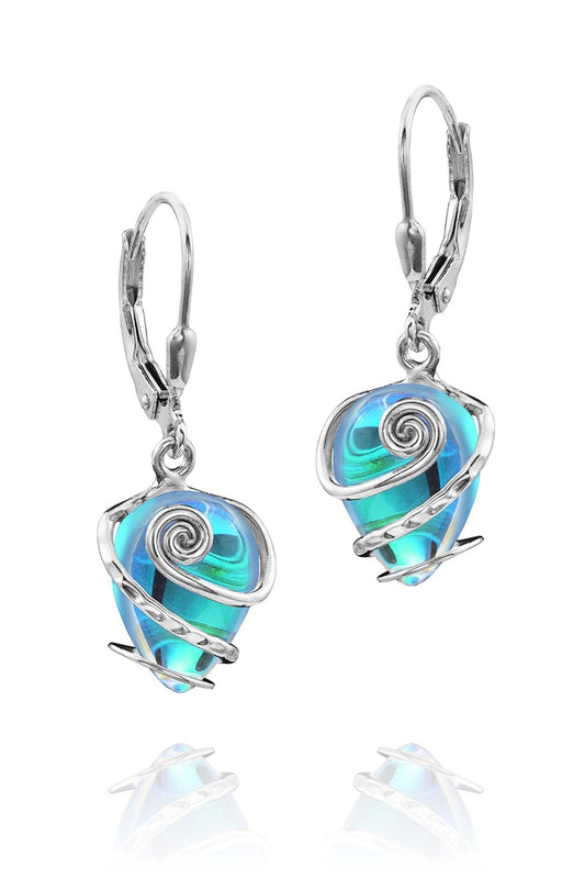Sterling Silver-Single Wrap Earrings-Aqua-Polished-Leightworks