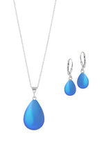 Sterling Silver-Small Drop Pendant & Drop Earrings Set-Blue-Frosted-Leightworks