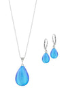 Sterling Silver-Small Drop Pendant & Drop Earrings Set-Blue-Polished-Leightworks