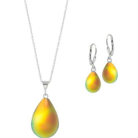 Sterling Silver-Small Drop Pendant & Drop Earrings Set-Fire-Frosted-Leightworks