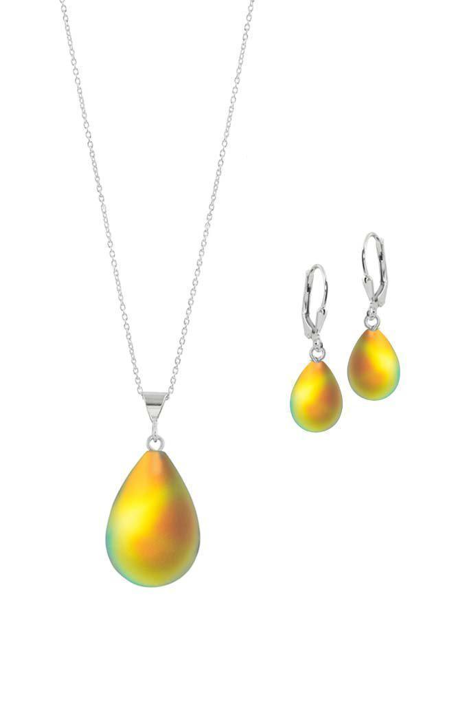 Sterling Silver-Small Drop Pendant & Drop Earrings Set-Fire-Frosted-Leightworks