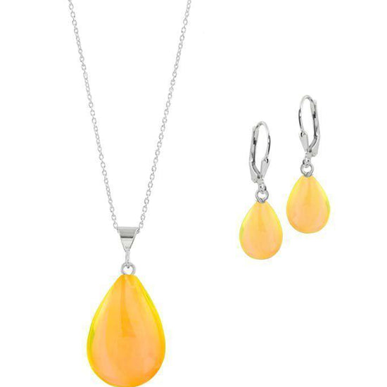 Sterling Silver-Small Drop Pendant & Drop Earrings Set-Fire-Polished-Leightworks