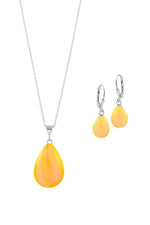 Sterling Silver-Small Drop Pendant & Drop Earrings Set-Fire-Polished-Leightworks