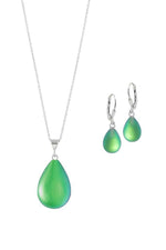 Sterling Silver-Small Drop Pendant & Drop Earrings Set-Green-Frosted-Leightworks
