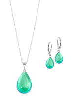 Sterling Silver-Small Drop Pendant & Drop Earrings Set-Green-Polished-Leightworks