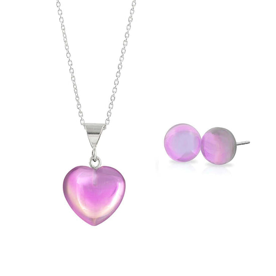 Sterling Silver-Small Heart Pendant & Stud Earrings Set-Leightworks