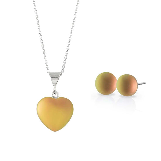 Sterling Silver-Small Heart Pendant & Stud Earrings Set-Fire-Frosted-Leightworks