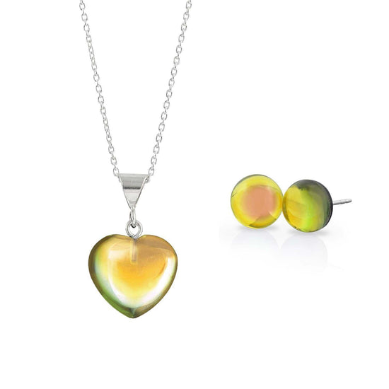 Sterling Silver-Small Heart Pendant & Stud Earrings Set-Fire-Polished-Leightworks