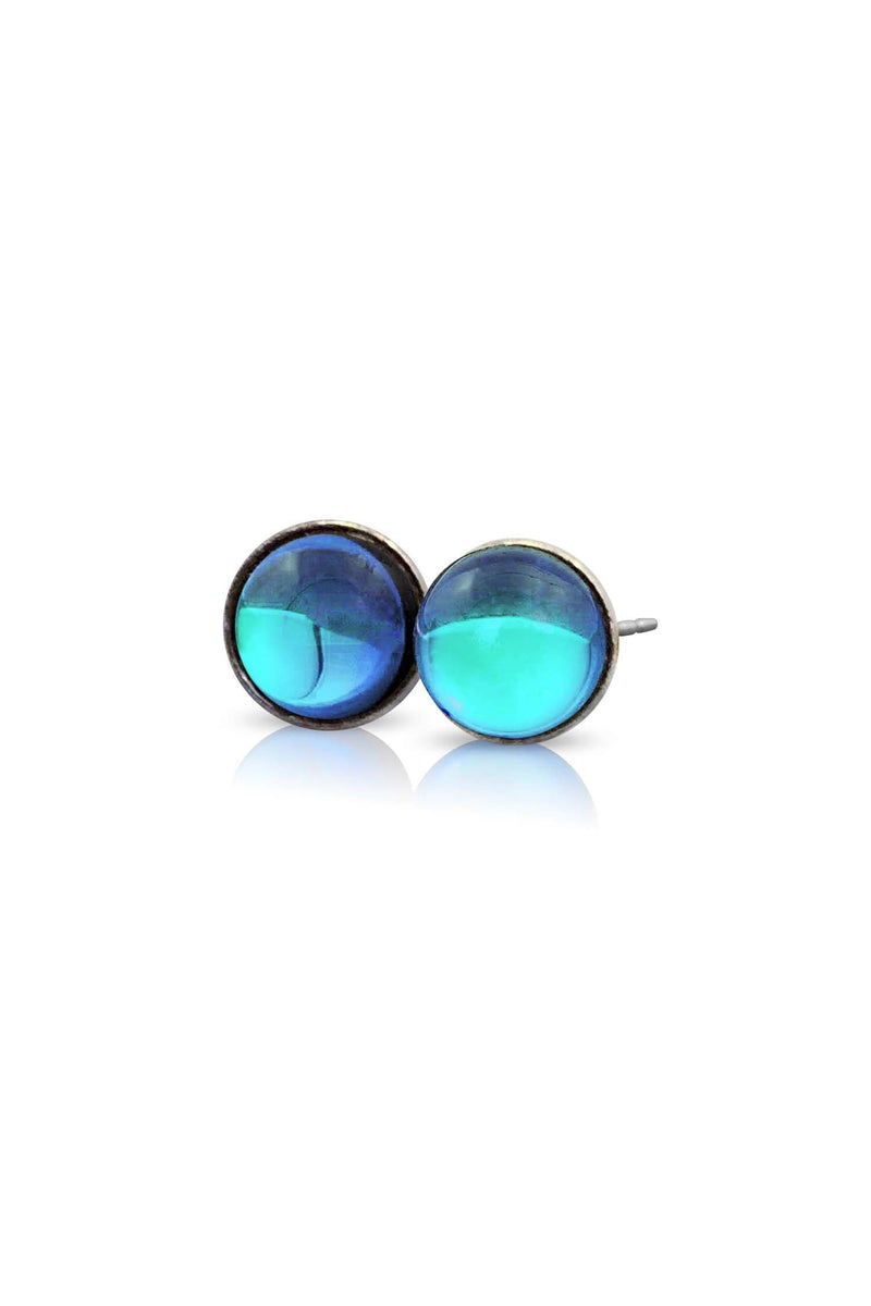 Handmade-Sterling Silver-Small Stud Earrings-Polished-aqua-Leightworks-Crystal Jewelry-David Leight