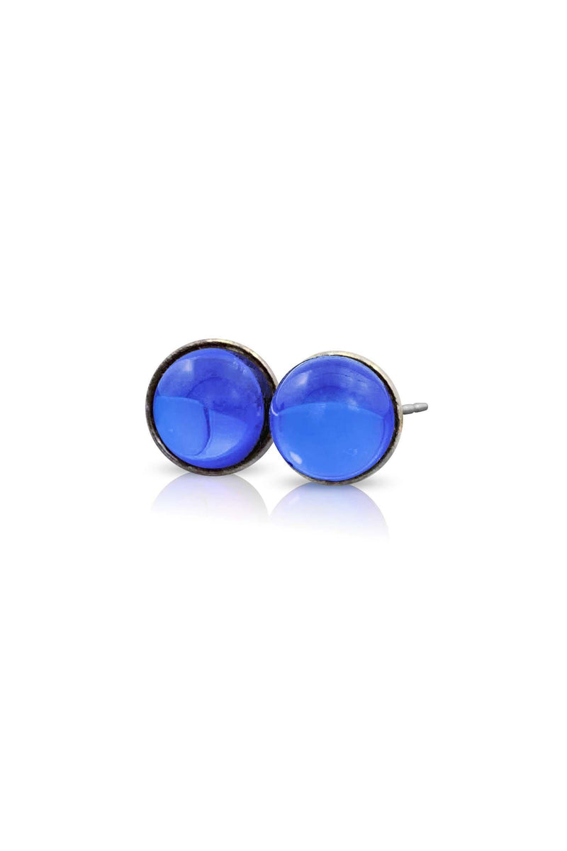 Handmade-Sterling Silver-Small Stud Earrings-Polished-Blue-Leightworks-Crystal Jewelry-David Leight