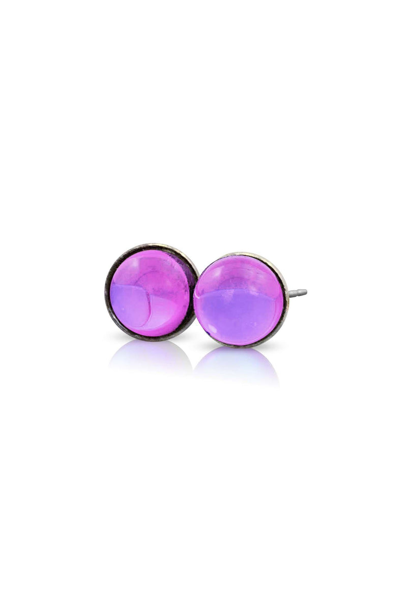 Handmade-Sterling Silver-Small Stud Earrings-Polished-Pink-Leightworks-Crystal Jewelry-David Leight