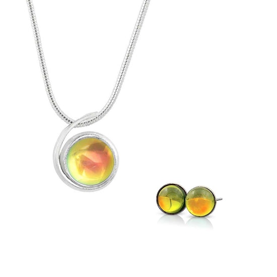 Sterling Silver-Small Wave pendant and Small stud earrings set-fire-polished-Leightworks