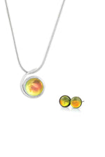 Sterling Silver-Small Wave pendant and Small stud earrings set-fire-polished-Leightworks
