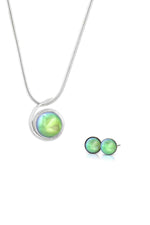Sterling Silver-Small Wave pendant and Small stud earrings set-green-polished-Leightworks