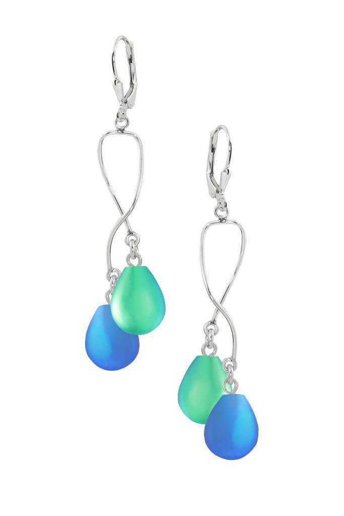 Sterling Silver-Spiral Earrings-Blue/Green-Frosted-Leightworks