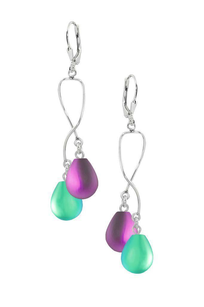 Sterling Silver-Spiral Earrings-Green/Pink-Frosted-Leightworks