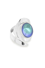 Handmade Sterling Silver-Sting Ray Oval Ring-Aqua-Polished-Leightworks
