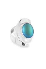 Handmade Sterling Silver-Sting Ray Oval Ring-Aqua-Frosted-Leightworks