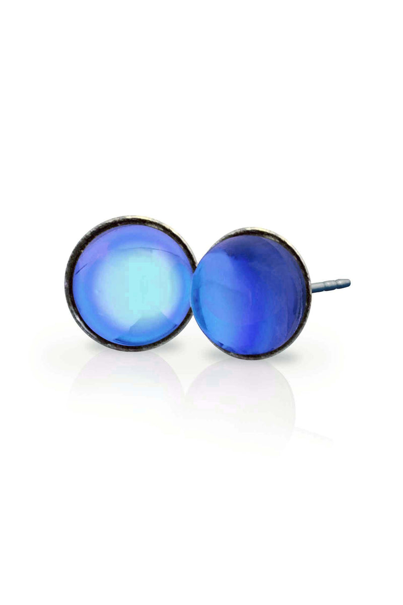 Sterling Silver-Stud Earrings-Blue-Polished-Leightworks