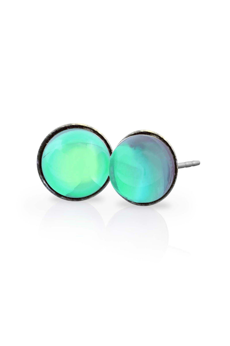 Sterling Silver-Stud Earrings-Green-Polished-Leightworks