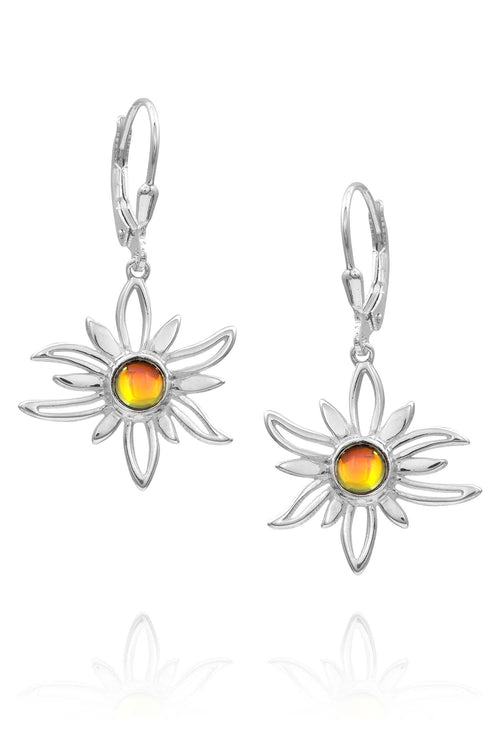 Sterling Silver-Sun Earrings-fire-polished-Leightworks