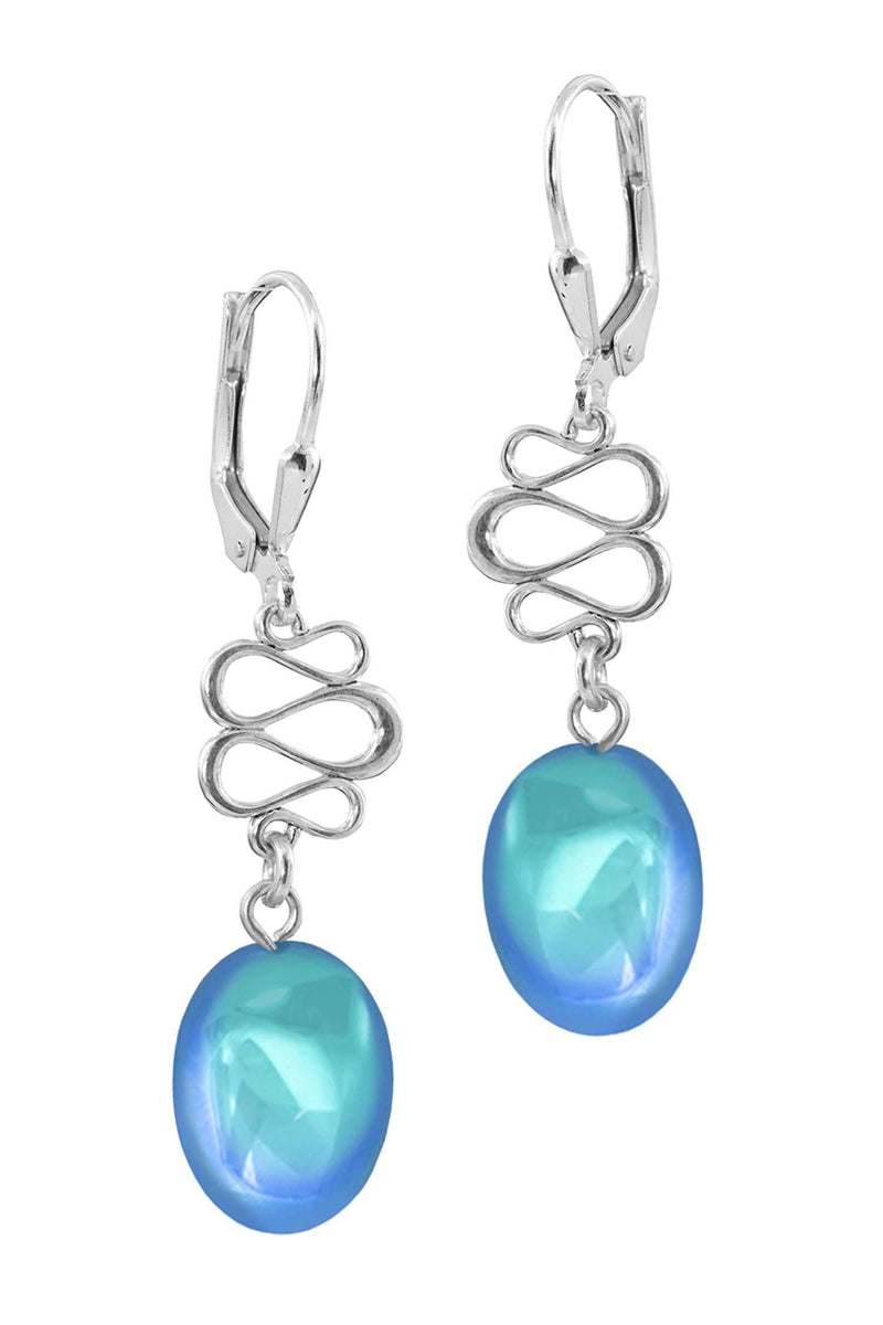 Sterling Silver-Swirl Ext. Earrings-Aqua-Polished-Leightworks