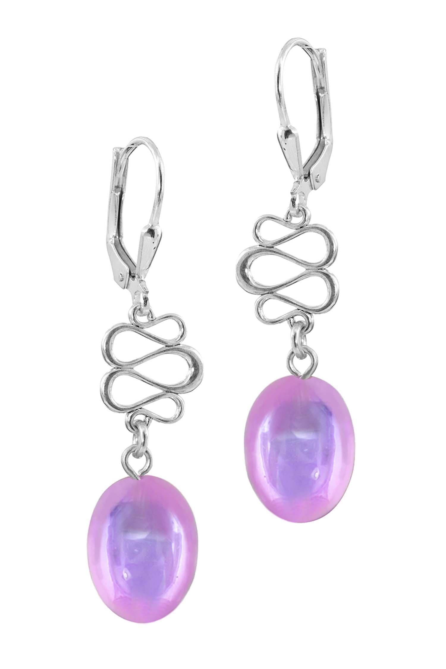 Sterling Silver-Swirl Ext. Earrings-Pink-Polished-Leightworks