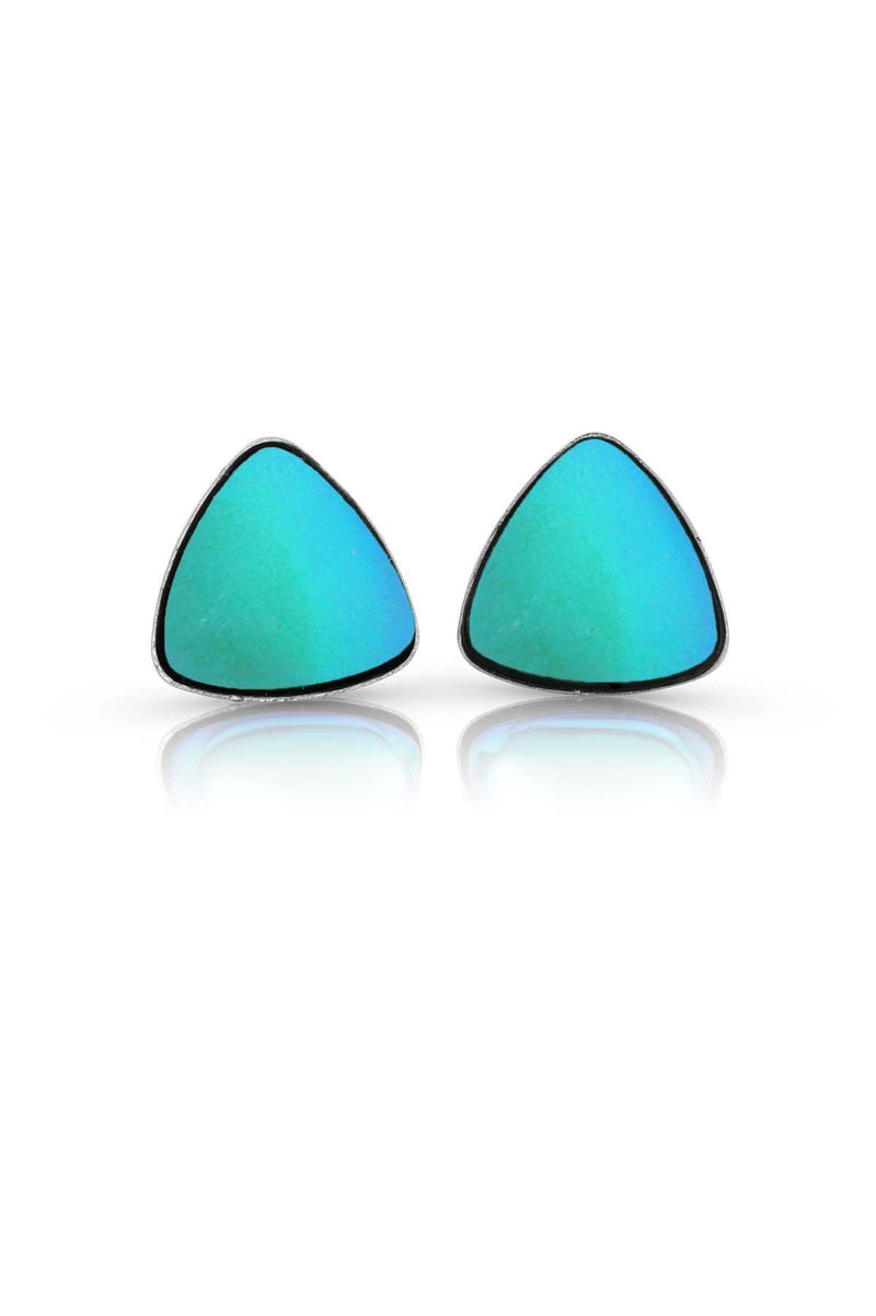 Sterling Silver-Triangle Stud Earrings-Aqua-Frosted-Leightworks