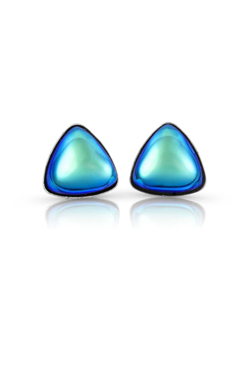 Sterling Silver-Triangle Stud Earrings-Aqua-Polished-Leightworks
