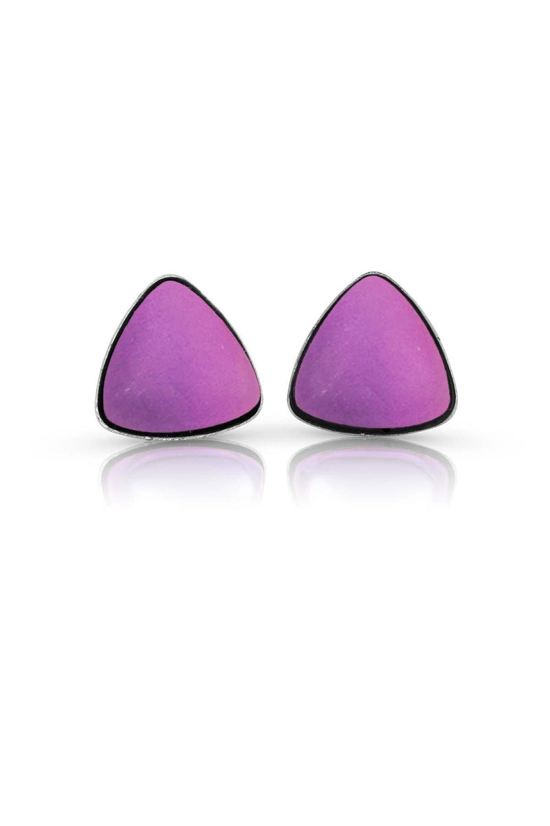 Sterling Silver-Triangle Stud Earrings-Pink-Frosted-Leightworks